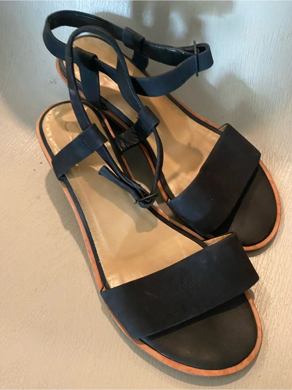 COS Black Suede Women's Low Heeled Sandals open toe ankle strap euro 41 us 10